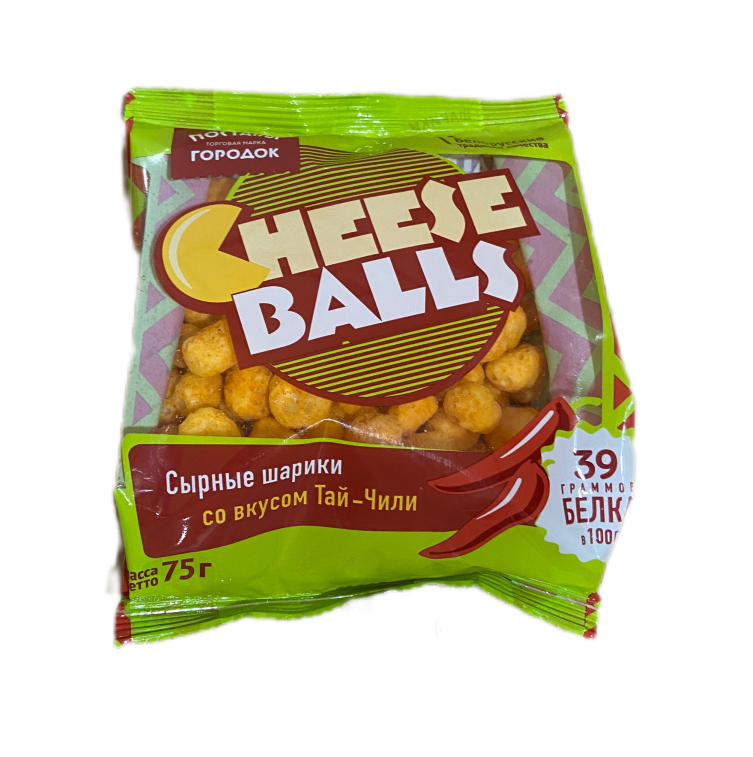 Сыр сухой "Сырные шарики CHESSE BALLS" соленый с ароматом Тай-Чили доля жира в сухом веществе 43,0%